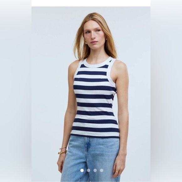 Madewell Tops - Madewell XXL Supima Navy White Rib Cutaway Tank Women